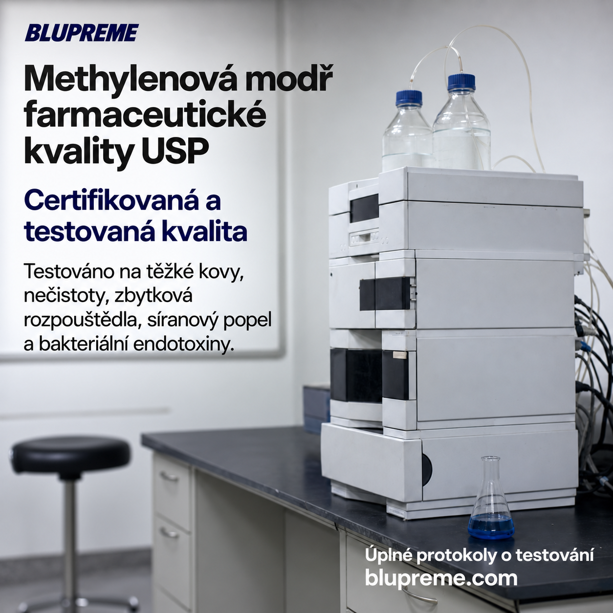 Informace o kvalitě a testování methylenové modři Blupreme