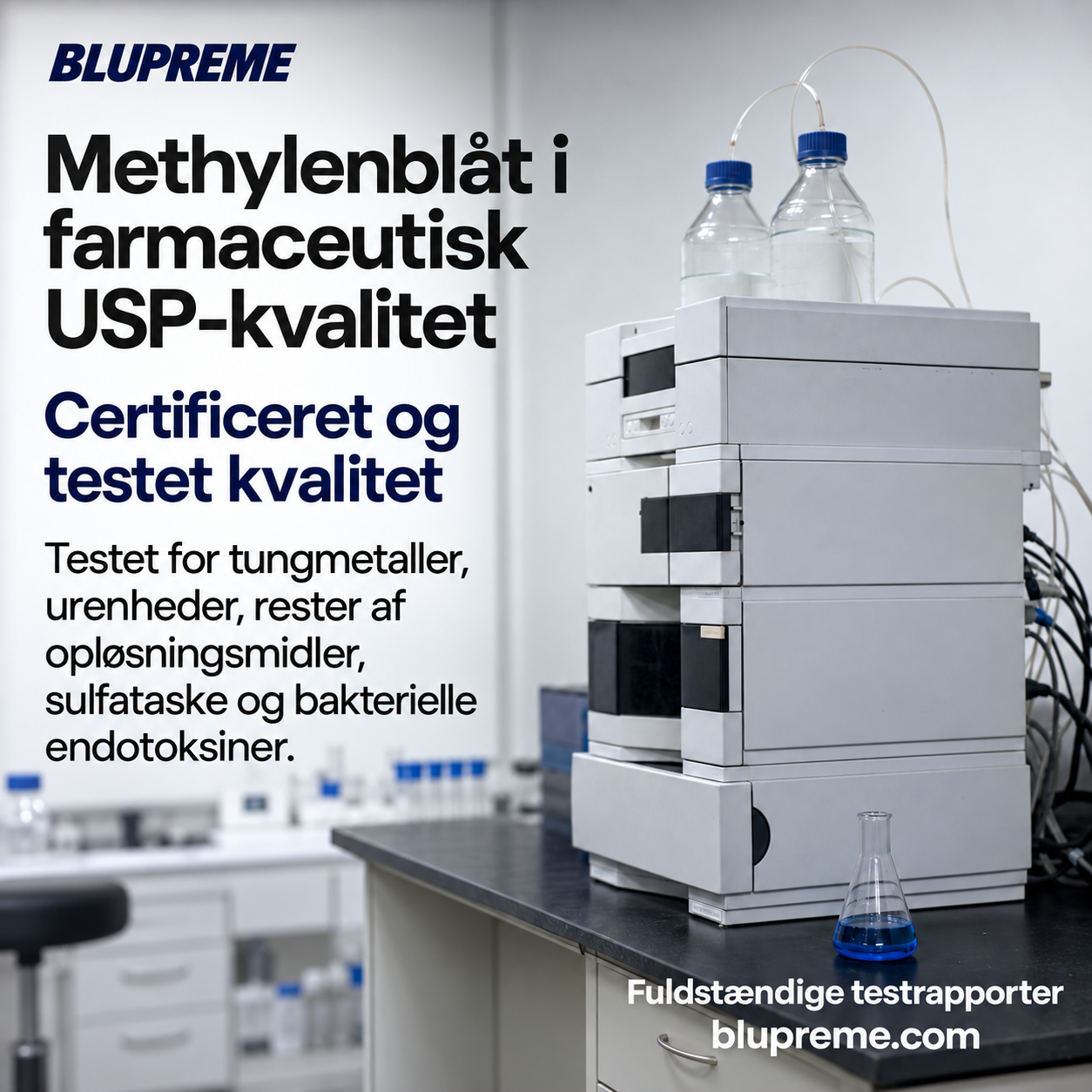 Oplysninger om kvalitet og test af Blupreme methylenblåt