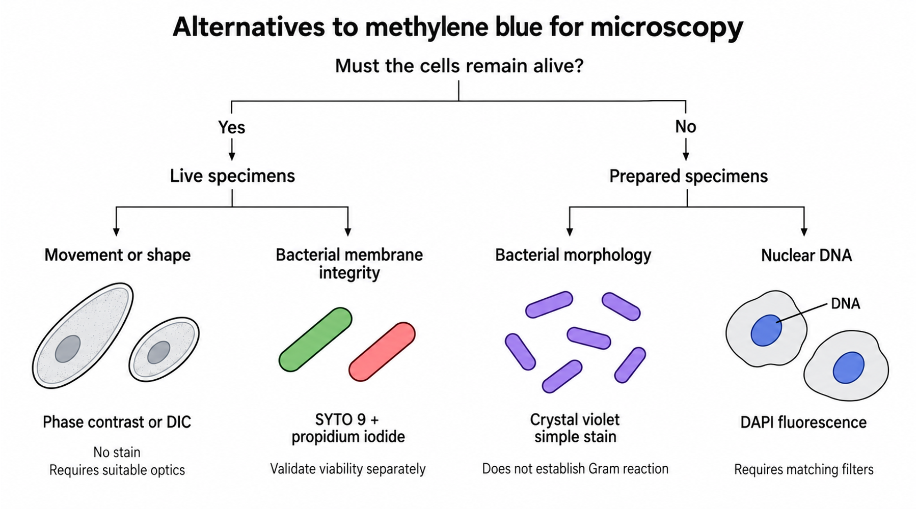 Alternatives to methylene blue for microscopy: choose by task