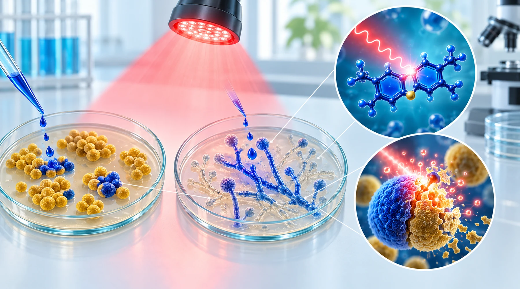 Investigação antimicrobiana sobre o azul de metileno: bactérias, fungos e ativação pela luz