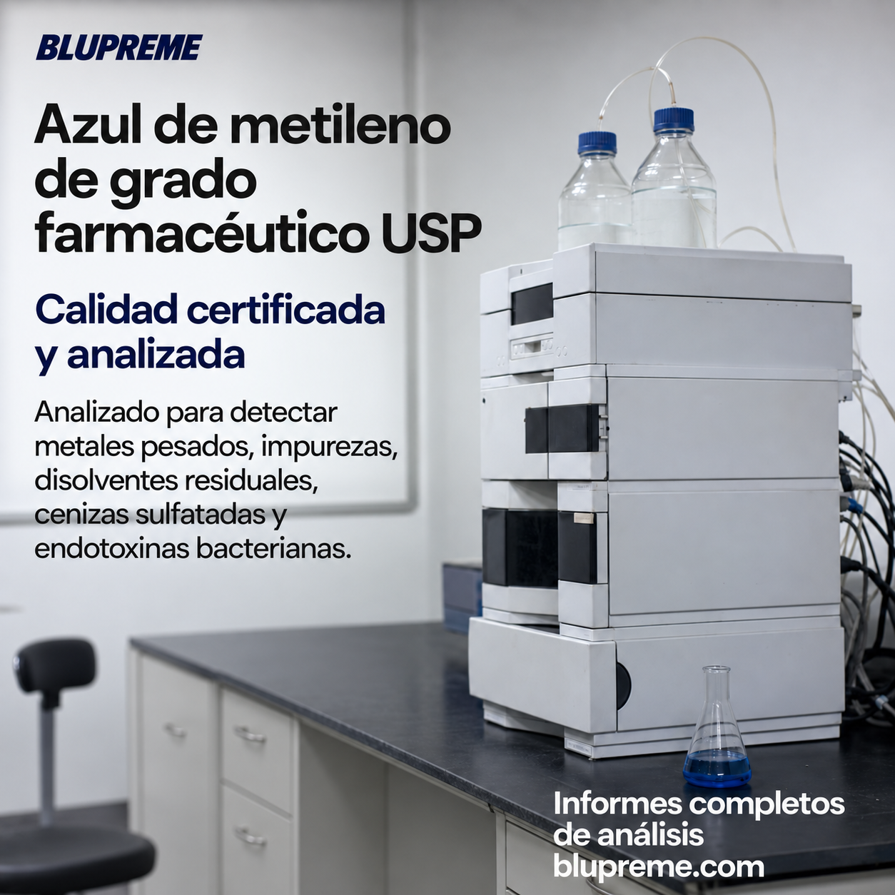 Información sobre calidad y análisis del azul de metileno Blupreme