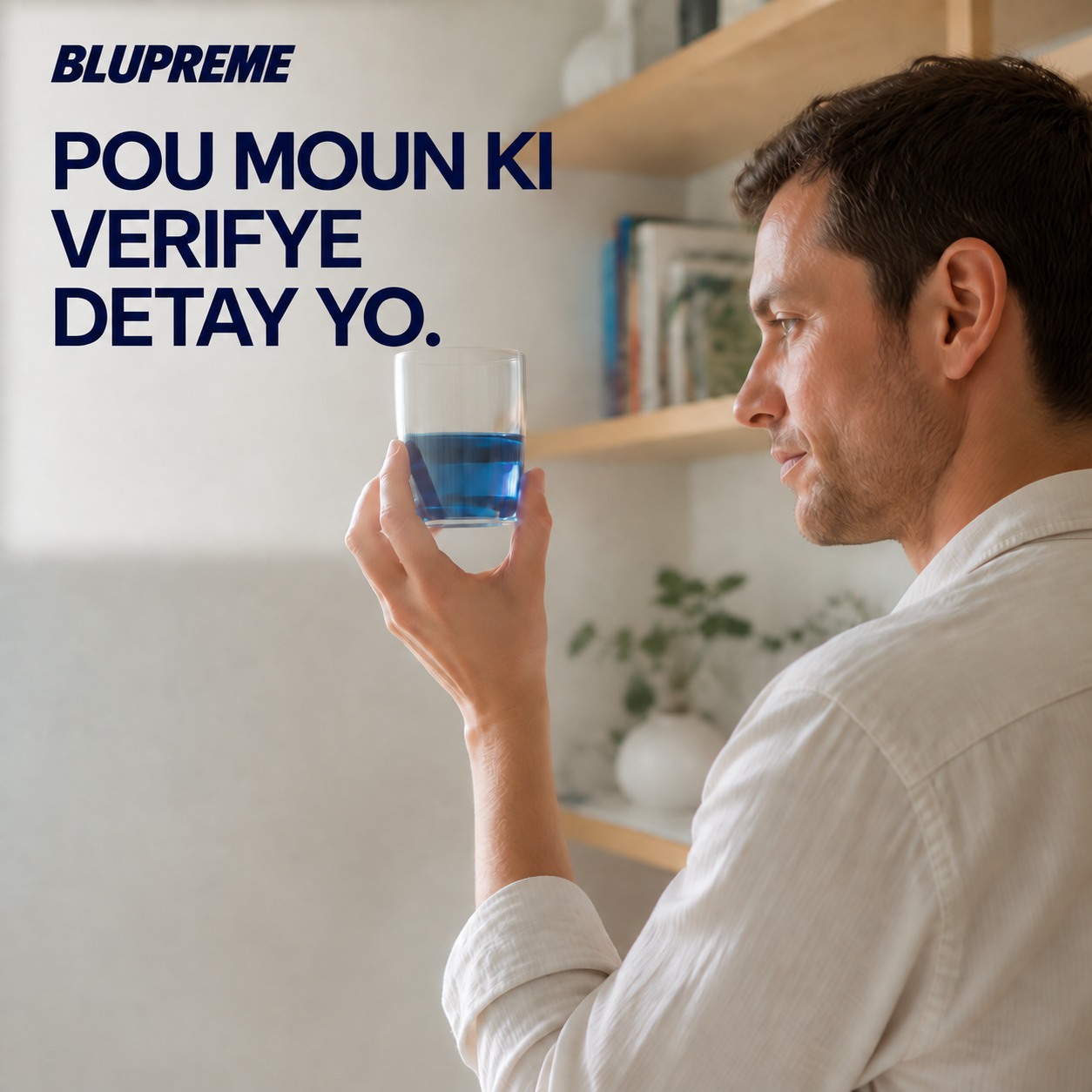 Yon moun ki kenbe yon vè likid ble