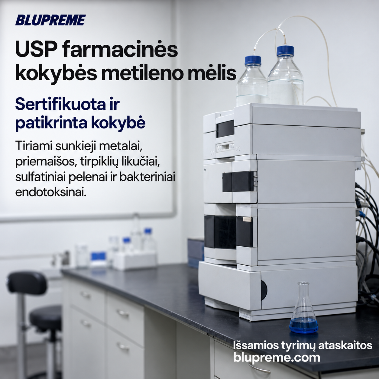 Blupreme metileno mėlio kokybės ir tyrimų informacija