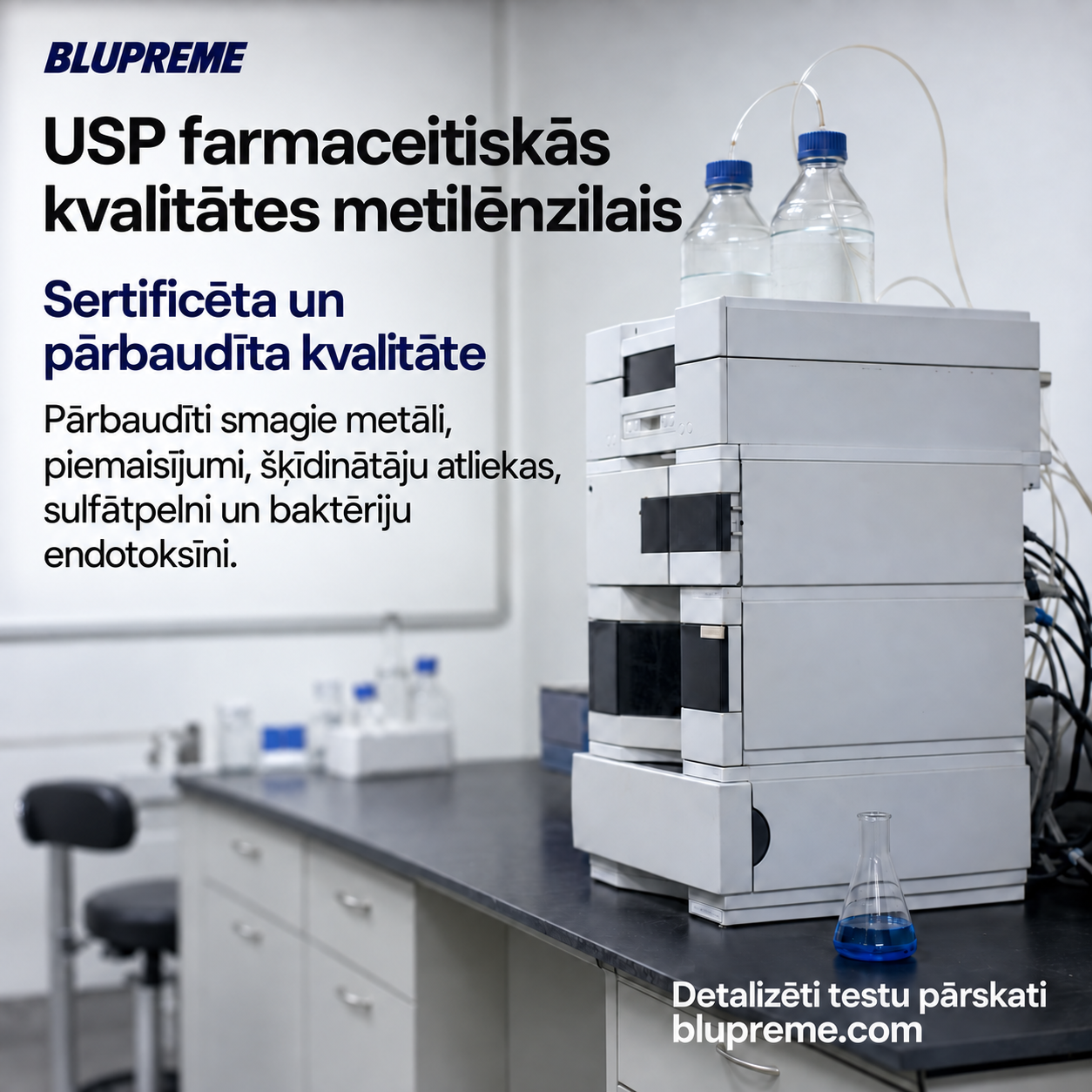 Blupreme metilēnzilais kvalitātes un testēšanas informācija