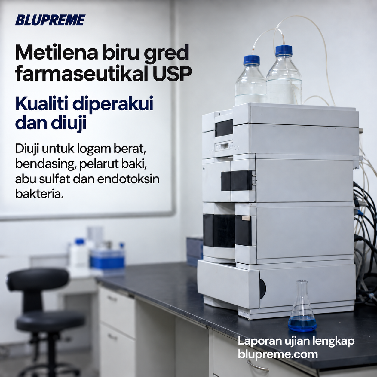 Maklumat kualiti dan ujian metilena biru Blupreme