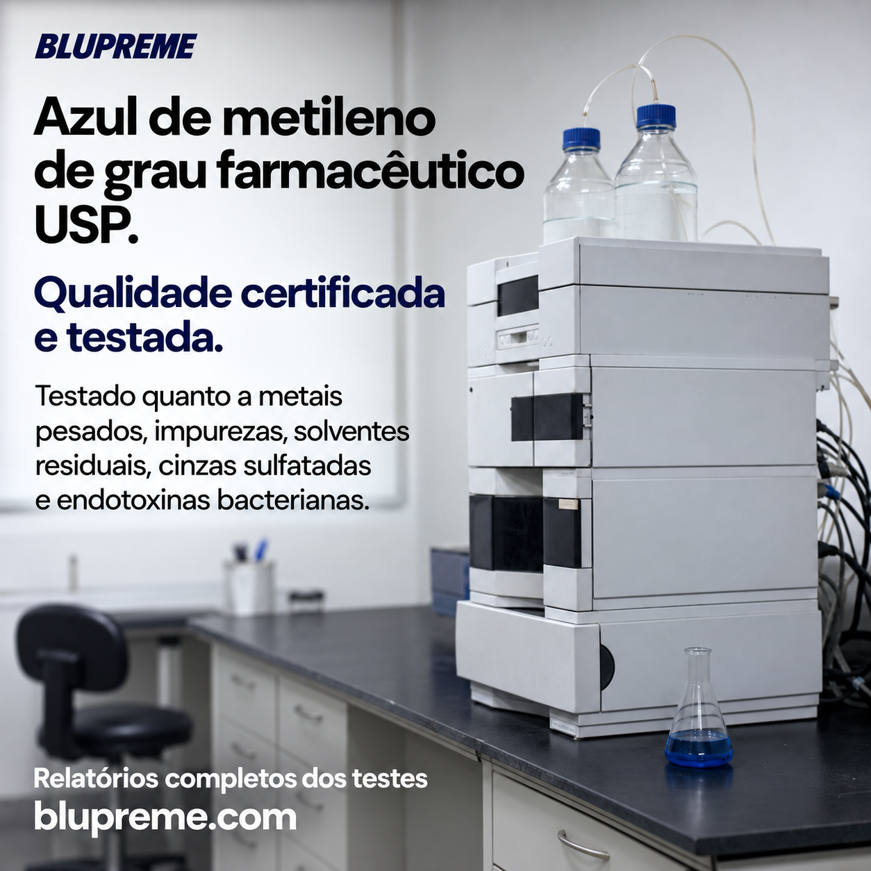 Informações sobre a qualidade e os testes do azul de metileno Blupreme