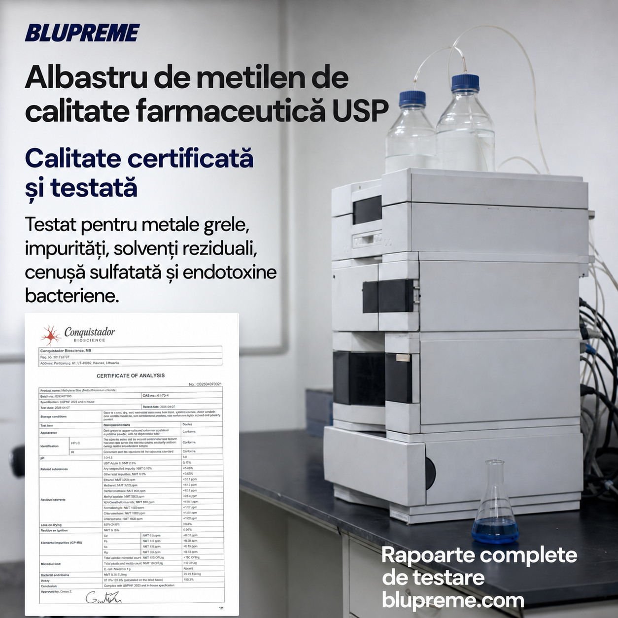 Informații despre calitatea și testarea albastrului de metilen Blupreme
