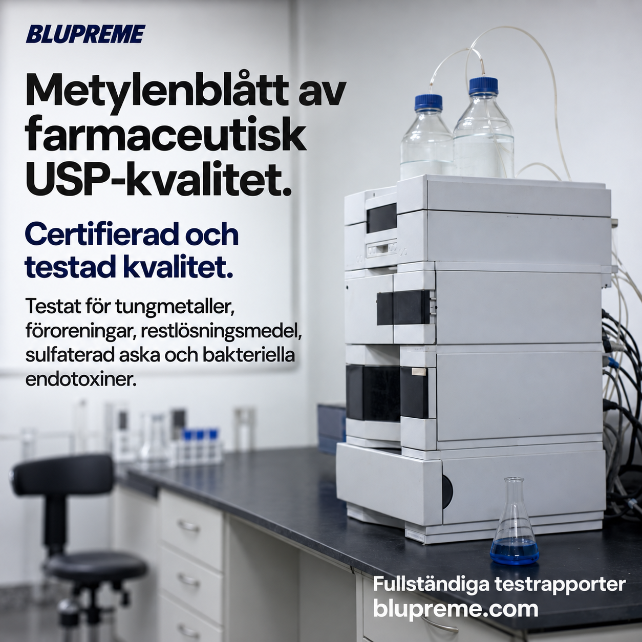 Information om kvalitet och testning av Blupreme Metylenblått