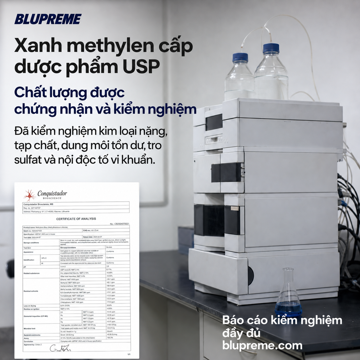 Thông tin chất lượng và kiểm nghiệm xanh methylen Blupreme